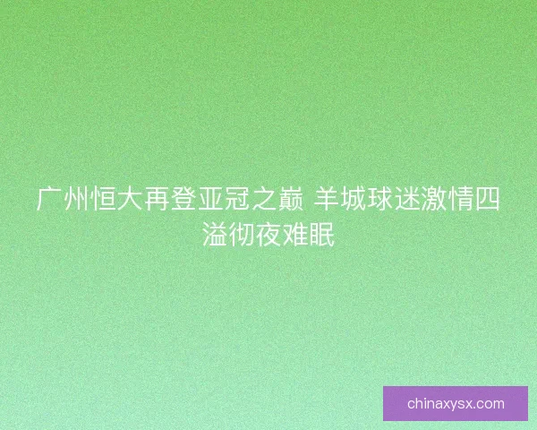 广州恒大再登亚冠之巅 羊城球迷激情四溢彻夜难眠